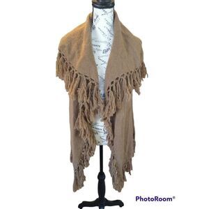 Bibelot 100% Italian Merino wool boho fringed cardigan